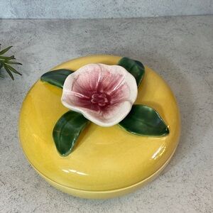 Vintage Royal Haeger USA Yellow Floral Covered Lidded Dish Home Decor Ceramic